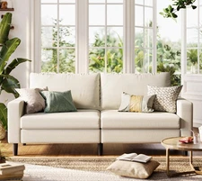 79'' Beige Loveseat Sofa - Comfy Couch Corduroy Love Seat Couch with Adjustab...