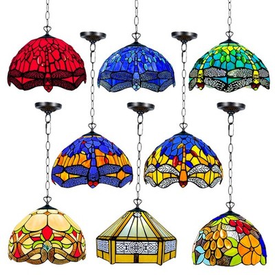 10 Zoll Tiffany Stil Buntglas Decken Pendelleuchte Handarbeit Vintage Schirm