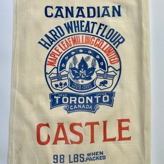 Vintage ungebleichter Naturmehlsack Stoff bedruckt Schloss Kanada Polster