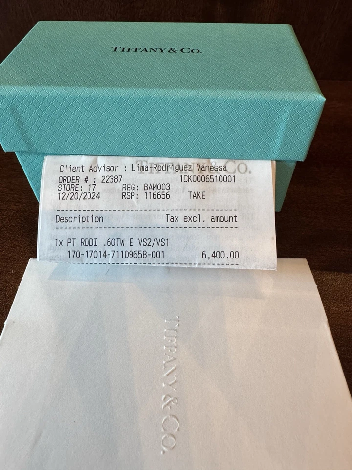 Tiffany & Co. Diamond Stud Earrings – .60TW, Platinum Setting - Image 4 of 4