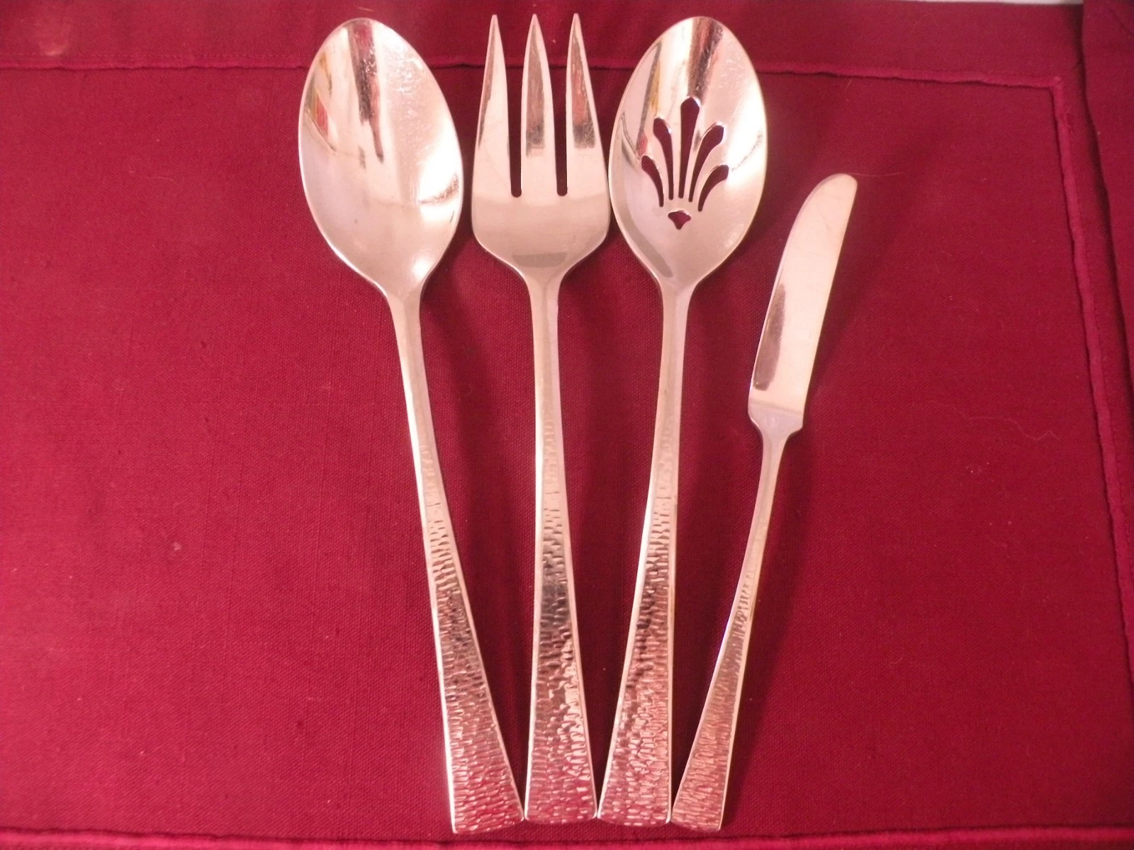 4 Serving Pieces Gorham BISCAYNE Spoon Fork Butter Stainless Flatware Hammered