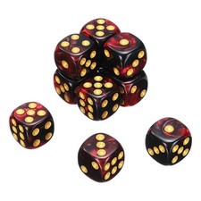 10Pcs 6 Sided Colored Standard Dice, Acrylic D6 Mini Game Dice, Black/Red, Gold