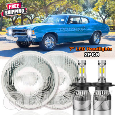 Pair H4 For Chevy Chevelle 1971-1972 1973 7INCH LED Headlights HI/LO Beam 6000K
