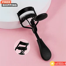 Portable Stainless Steel Eyelash Curler with Comb – Black Natural Curl Tool 1Pc