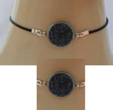 Choker Necklace Handmade Silver Black Fashion NEW Collar Circle Stone