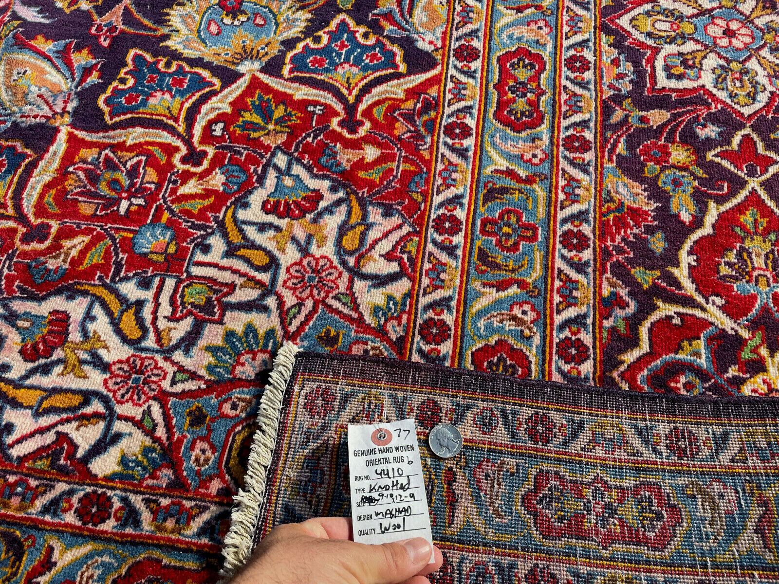 BIG BLUE ANTIQUE RUG 10x13 HAND-KNOTTED VINTAGE oriental HANDMADE 10x12 carpet
