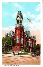 Vintage Postcard Melrose Massachusetts Mass City Hall & Vintage Auto