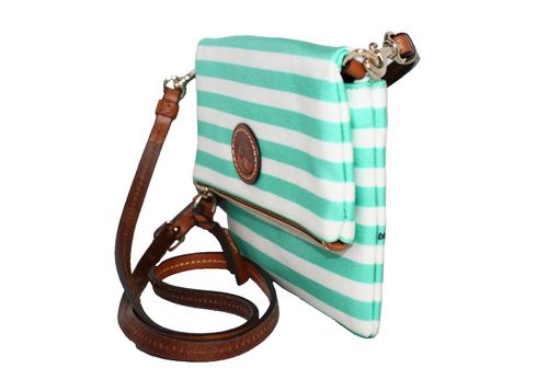 DOONEY & BOURKE Sullivan Foldover Zip Crossbody Clutch Green White Stripe Nylon - Picture 4 of 9
