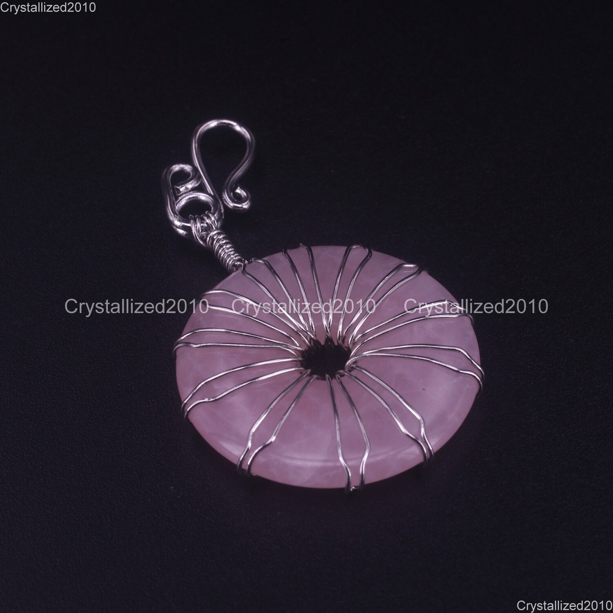 Natural Gemstone Round Donut Ring Wire Wrap Flower Pendant Healing