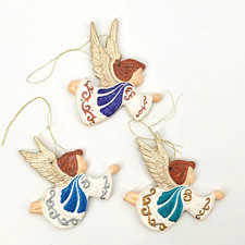 Angel Christmas Ornament Set of 3 Holiday Hand Painted Shimmer Ceramic Bisque