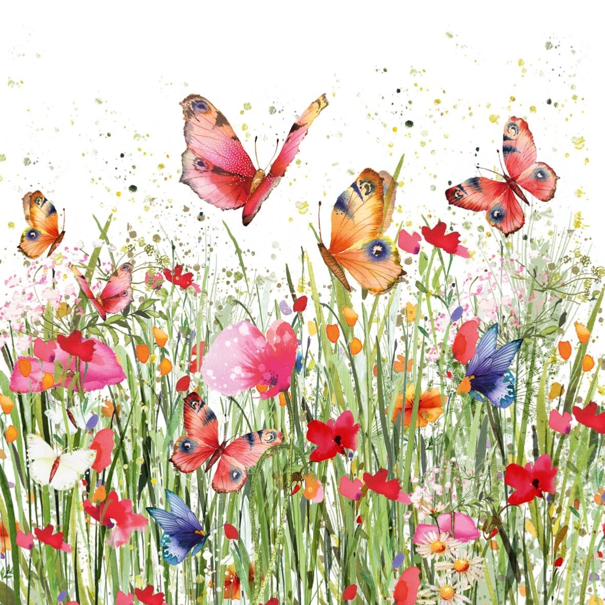 4 Luncheon paper napkins Flowerfield Meadow Butterfly Floral for decoupage
