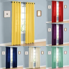 2pc GROMMET PANEL UNLINED SEMI-SHEER WINDOW CURTAIN MIRA 55" X 63" 84" 95" 108"