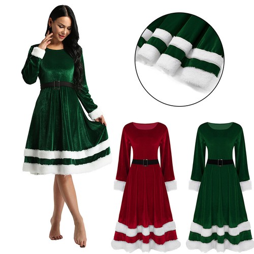 Womens Xmas Dress Halloween Christmas Costume Round Neck Maxi Dresses