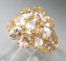 Size 6.25 Pale Morganite Diamond & Pink Tourmaline Sterling Silver Ring 4.9g