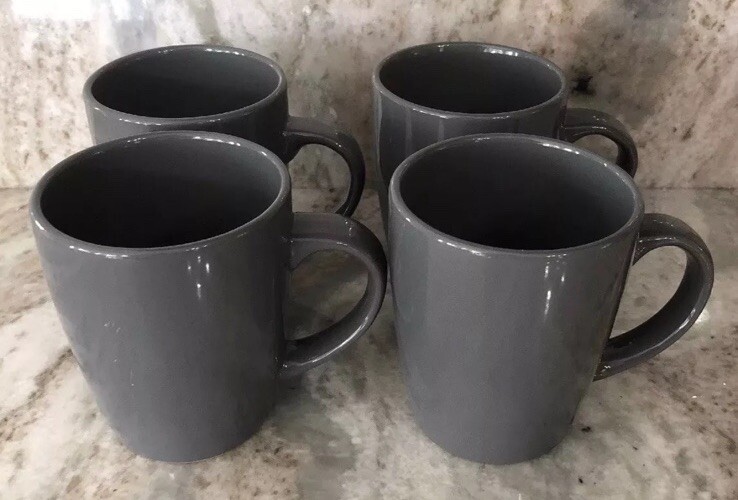 Royal Norfolk Gray Stoneware Coffee Mugs Dinnerware Cup 12 Oz Set Of 4  Classic
