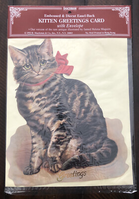 Vintage Large Kitten Greeting Card Embossed Diecut Easel Back !993 Shackman New