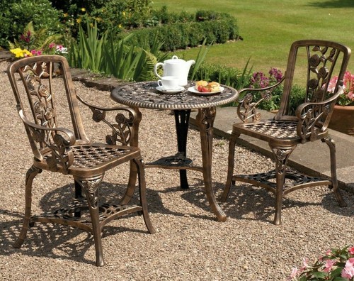 Garten Bistro Set 2 Stühle & Tisch Möbel PVC Outdoor Terrasse Esszimmer - Bronze