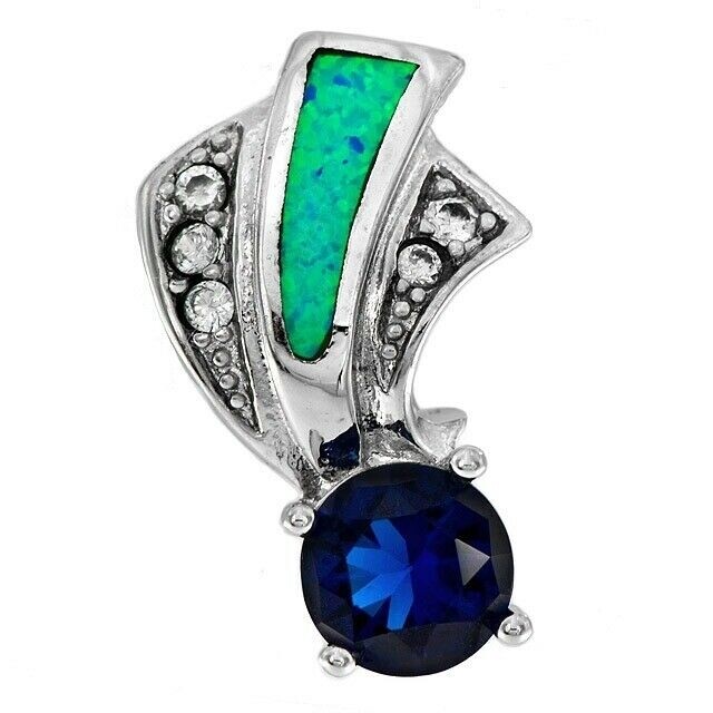 1CT Treated Sapphire & Australian Opal Inlay 925 Sterling Silver Pendant OP1