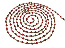 3 Feet Red Coral Quartz Rondelle Faceted 3-4mm, Rosary Chain Gold Wire