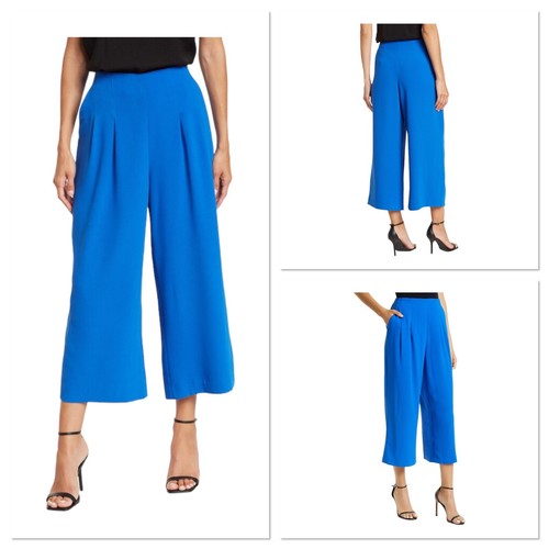 Ted Baker Zettah Pleated Culotte Size 4 US Size 10/ Large Blue Cropped Wide Leg - Picture 2 of 12