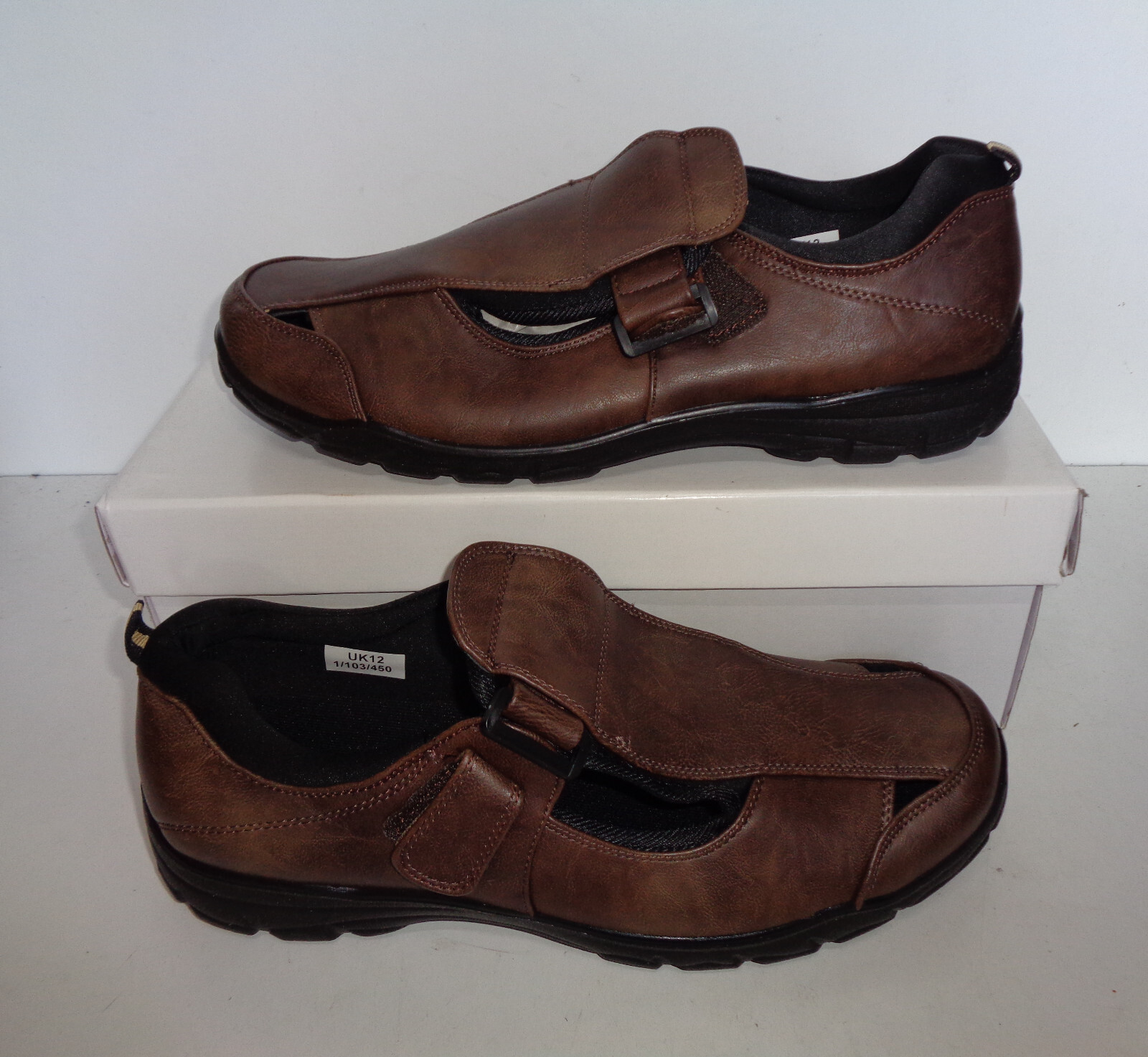 Mens Wide Fit Shoes Comfort Casual Brown Closed Toe Loafers Sandals New