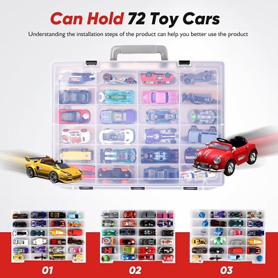 Toy Organizer 72 Compartments Storage Box Compatible W/ Hot Wheels Matchbox Cars