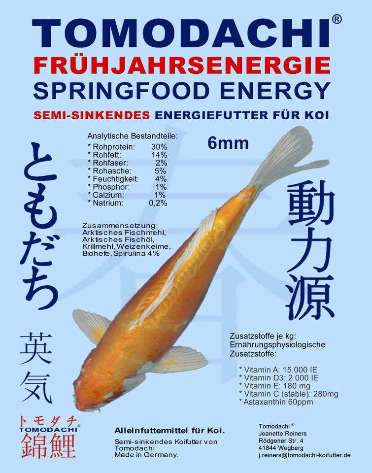 TOMODACHI Frühjahrsfutter Koi Energiefutter teilsinkend Spirulina Koifutter Farbe 6mm 10kg