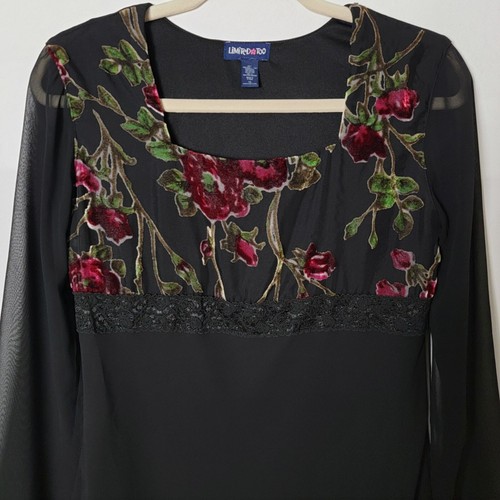 VTG Limited Too 90s Y2K Velour Velvet Fairy Whimsigoth Floral Blouse Girls XL - Picture 3 of 10