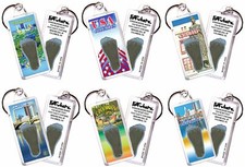 Columbus FootWhere® Souvenir Keychains. 6 Piece Set. Made in USA
