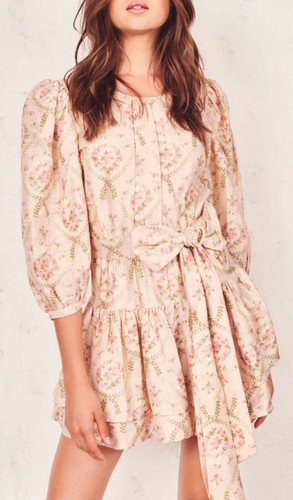 $575 LOVESHACKFANCY Pearla Bow-Detail Silk Mini Dress Size 10 - Picture 4 of 9