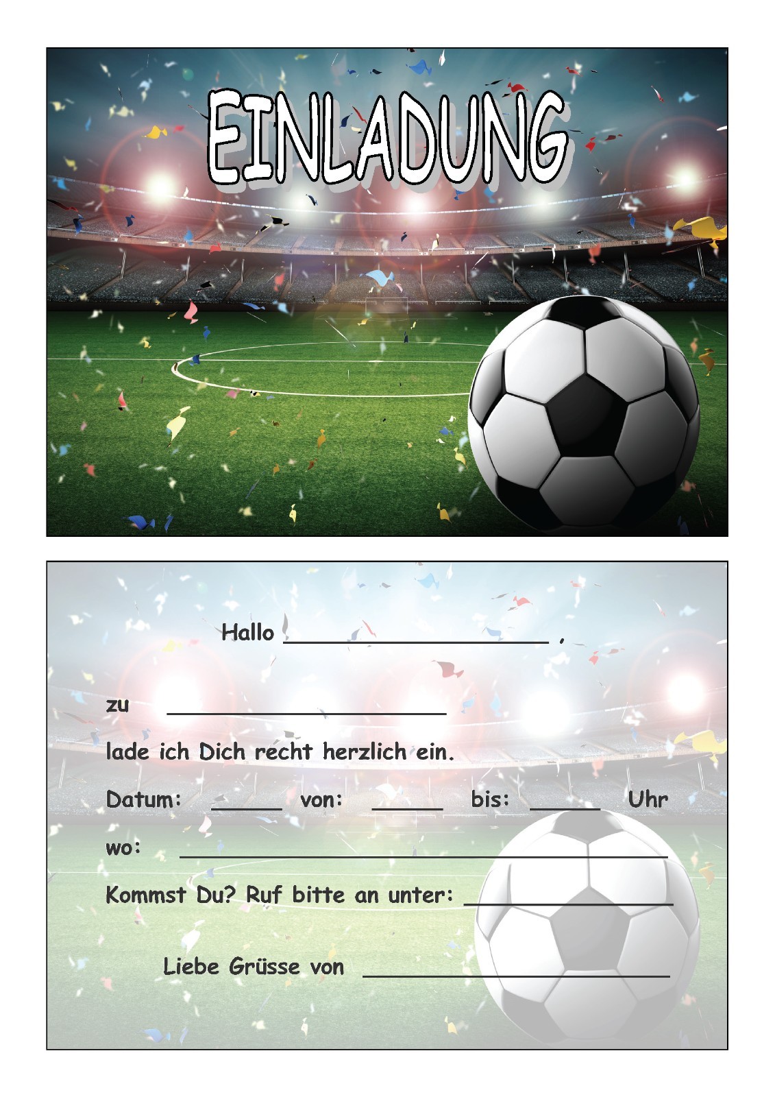Einladungskarten Kinder Geburtstag Einladungen Fussball Soccer Stadion Ball