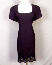 vintage 90s Liz Claiborne Beaded Little Black Dress Cap Sleeve Shift SZ 12