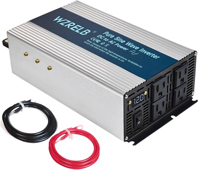 1500W Pure Sine Wave Inverter 12V to 120V Power Home Solar System Camp Motor Car