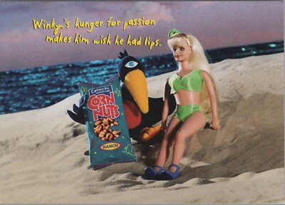 Corn Nuts Winky Crow Hunger For Passion Doll Beach Ocean Promotional postcard RC