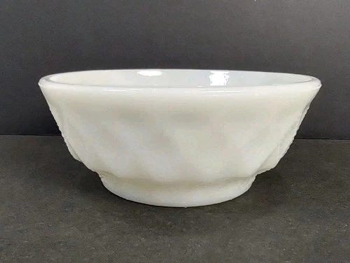 Vintage White Anchor Hocking Fire King Glass Kimberly Diamond Small Bowl 5”