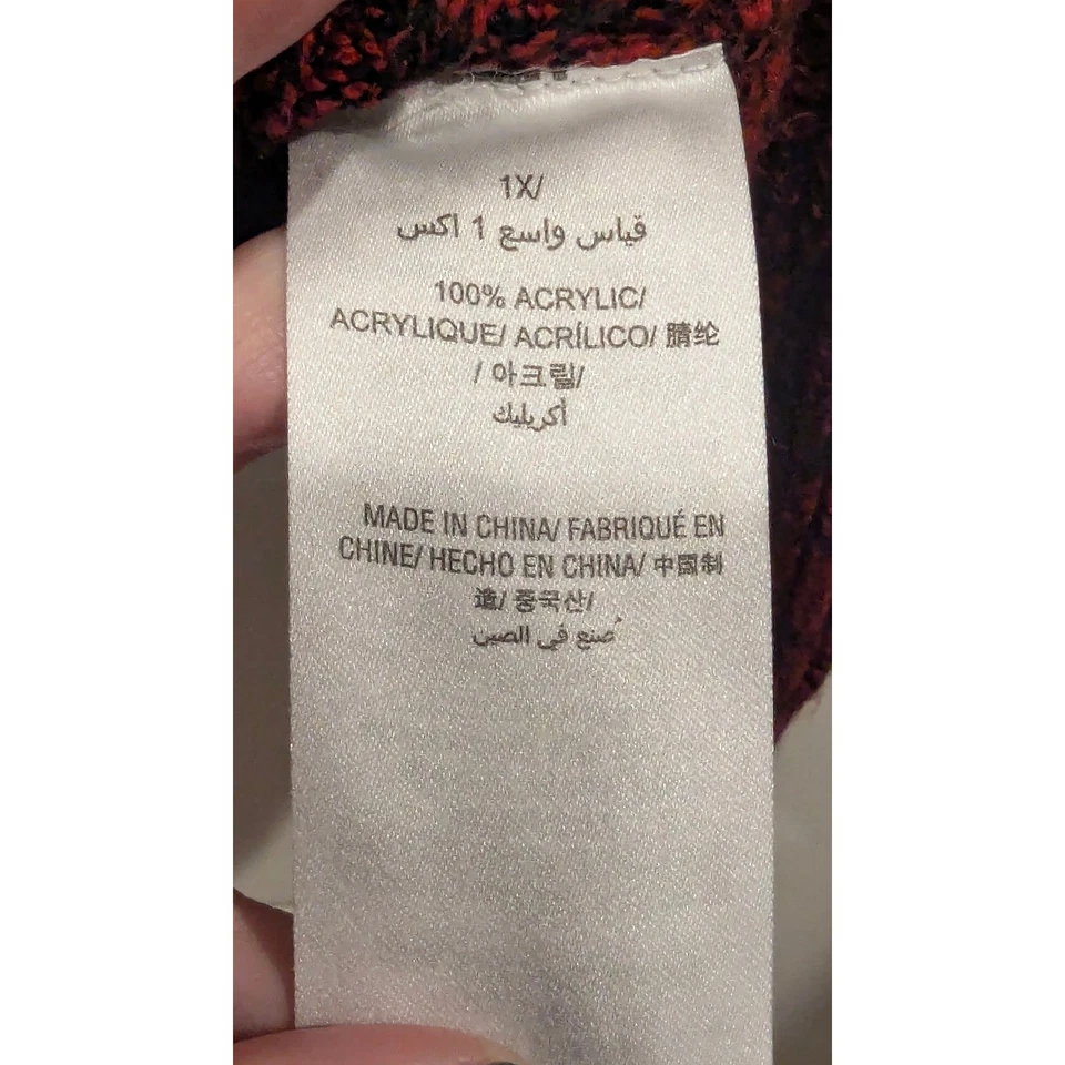 Style & Co Womens Pullover Sweater 1X Red Black Button Cowl Neck Long Sleeve - Image 4 of 4