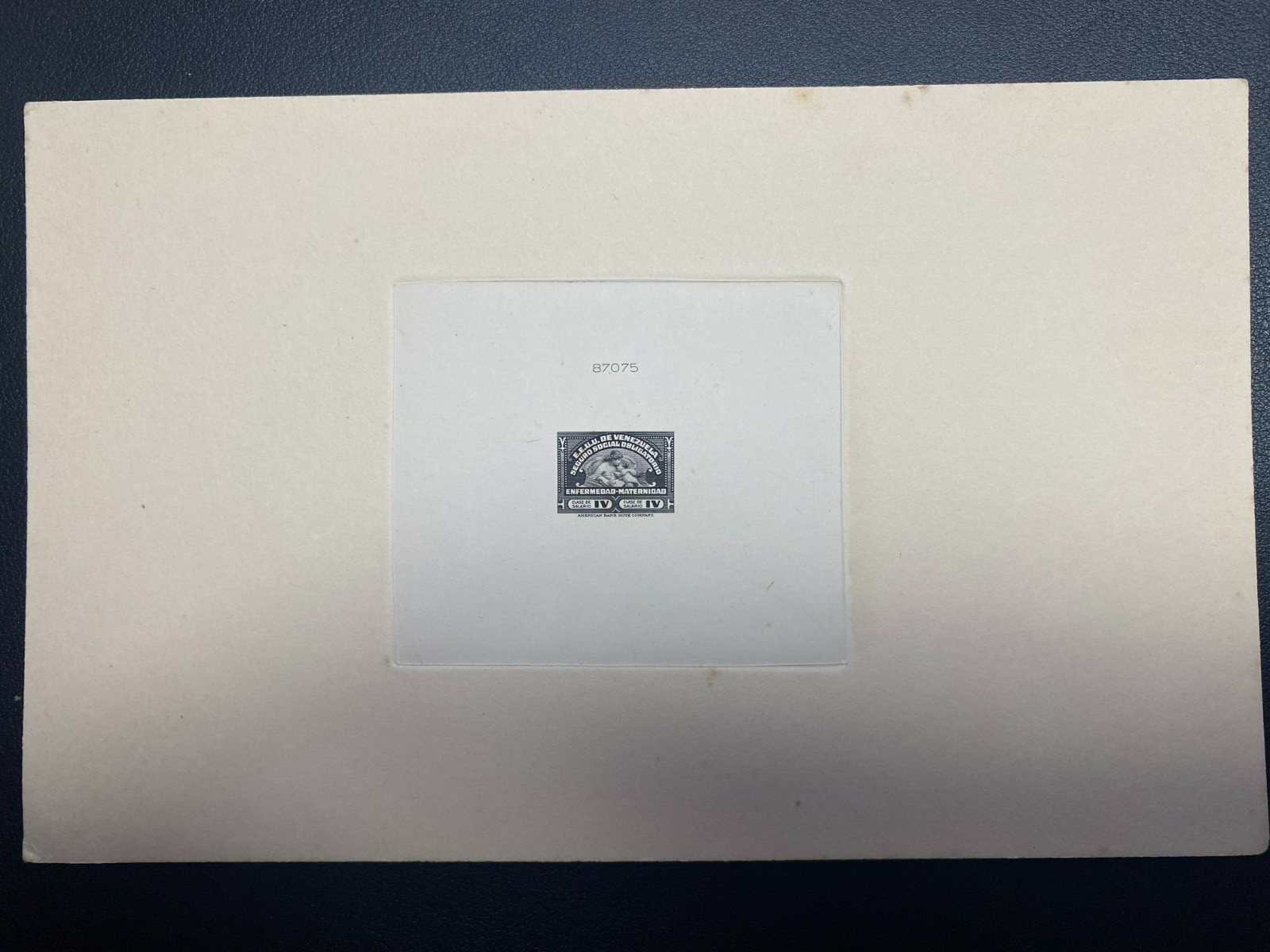 1945 Venezuela Social Security Maternity Stamp Die Proof ABNCo #87075  9-9