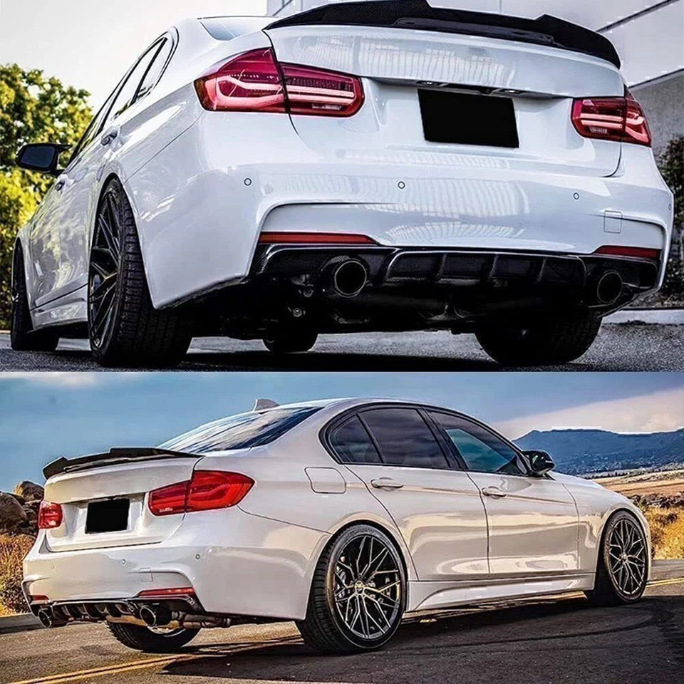 Alerón labial de parachoques difusor trasero para BMW F30 M-Sport 12-2018 estilo fibra de carbono Foto 3 de 4