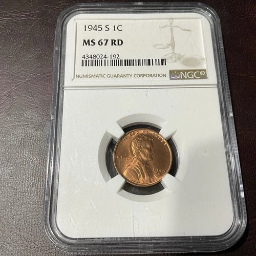 1945-S Lincoln Wheat Penny NGC MS67 RD BU Uncirculated Cent GEM