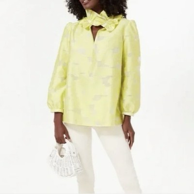Tuckernuck Women s Citron Fil Coupe Ruffle Neck Bouvier Blouse Size M NEW