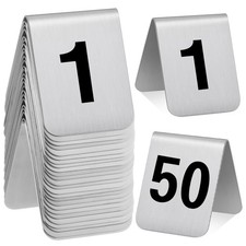 50 Pcs Stainless Steel Table Numbers 1-50 Tent Style 3.0 x 2.4 Inch Double Si...
