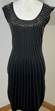 Motel Bodycon Dress LBD Black Size M Gold Striped Beads Dark Academia Christmas