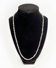 Vintage 22 Single Strand Rice Pearl Necklace with Silver Tone Vtg Clasp Elegant