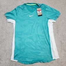 Nike Men Large Slim Court Advantage Printed Dri-Fit Short Sleeve Teal DX5538-392