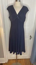CHAPS VINTAGE NAVY A-LINE LACE TOP DRESS WITH SEQUIN-SIZEL-A LOVELY STYLE!!