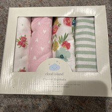 Cloud Island Baby's 4-Pack Flannel Blankets WR4 Floral Fields Size 30" x 30" NWT