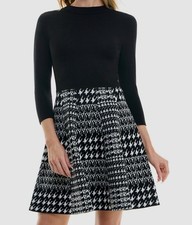 BCX Women Juniors Black Houndstooth-Skirt 3/4-Sleeve Sweater Dress Size XL