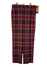 Deadstock Vintage 70s Retro Womens 16 Large Red Plaid Knit Wide Leg Flare Pants