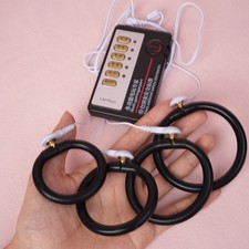 Electro E-Stim Cock Ring Shock Therapy Stimulate 4PC Penis Ring Sex Toy for Male