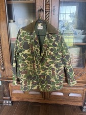 Vtg Canvasback Jacket Mens S? Woodland Camo Corduroy Collar Hunting Made in USA